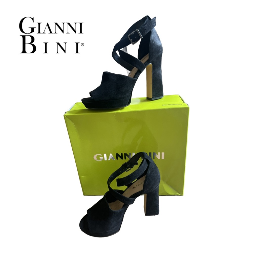 Gianni Bini Jaymez Black Suede Strappy Heels Size 8.5 Comes in Original Box